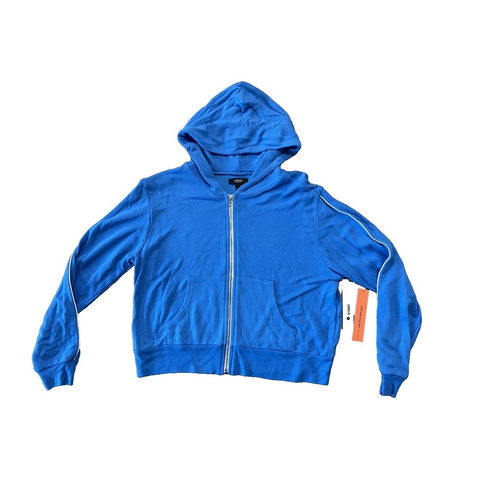 NWT Aqua Athletics Blue Full Zip Hoodie Sweatshirt Jacket Sz XS Terry Lining New